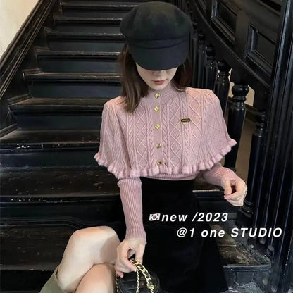 French Gentle Christmas Sweater Twopiece Set Cardigan Female Autumn Winter Slim Base Temperament Knitting Shawl Top