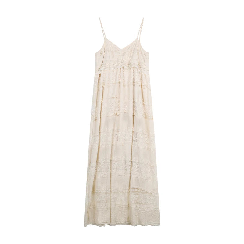 Korean Style Lace Spliced Strap Dress for New Summer Mid Length Black Skirt