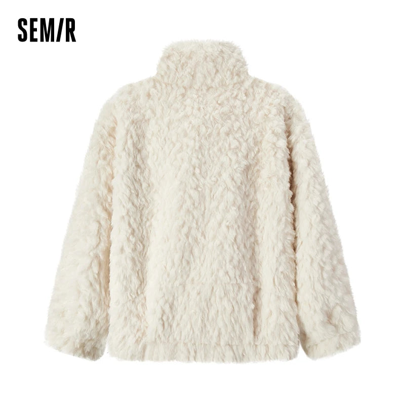 Coat Imitation Rabbit Fur Imitation Suede Patchwork Retro New Winter Loose Stand-up Collar Jacket