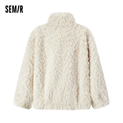 Coat Imitation Rabbit Fur Imitation Suede Patchwork Retro New Winter Loose Stand-up Collar Jacket