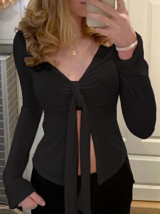 V-neck Split Slim Blouse