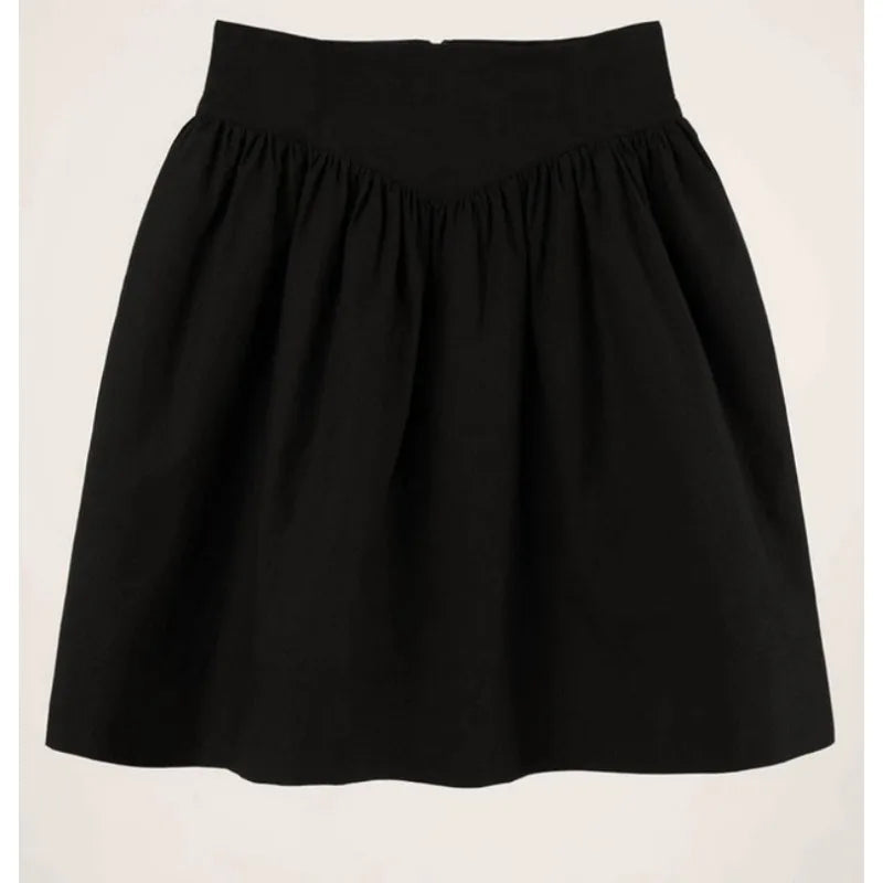 High Waist Pleated Loose Aline Skirt Summer New Korean Color All Match Kneelength Skirt