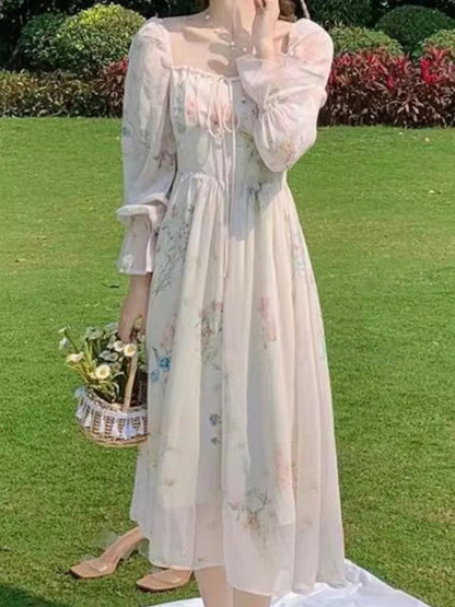 New Summer and Aline Midi Dress French Style Party Vacations Vestidos Female Clothes