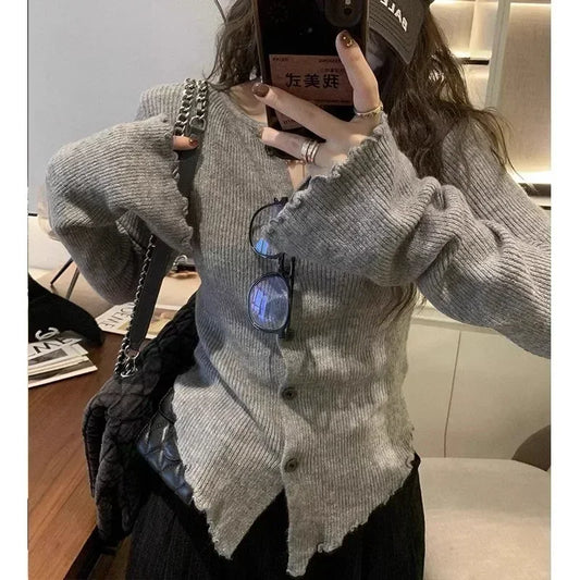 Autumn Hotsweet Long Sleeve Single Breasted Cardigans Gyaru Color Knitting O-neck Sweater