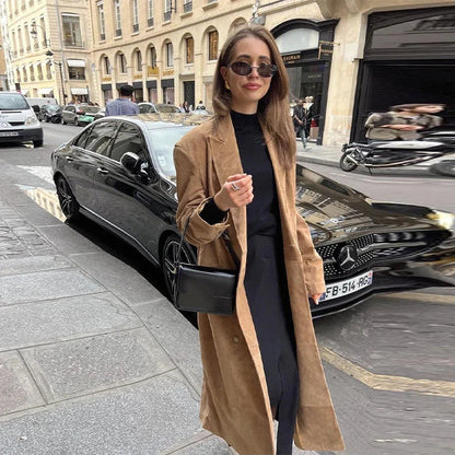 Long Long Sleeve Turn-down Collar Double Breasted Female Coat Autumn Lady Jacket New