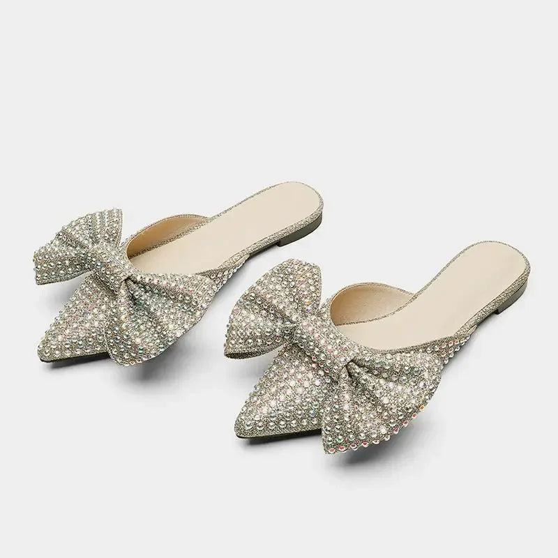 New European Station Pointed Bow Sandals Diamond Versatile Ultra High Heel Thin Heel Baotou Sandal Shoes