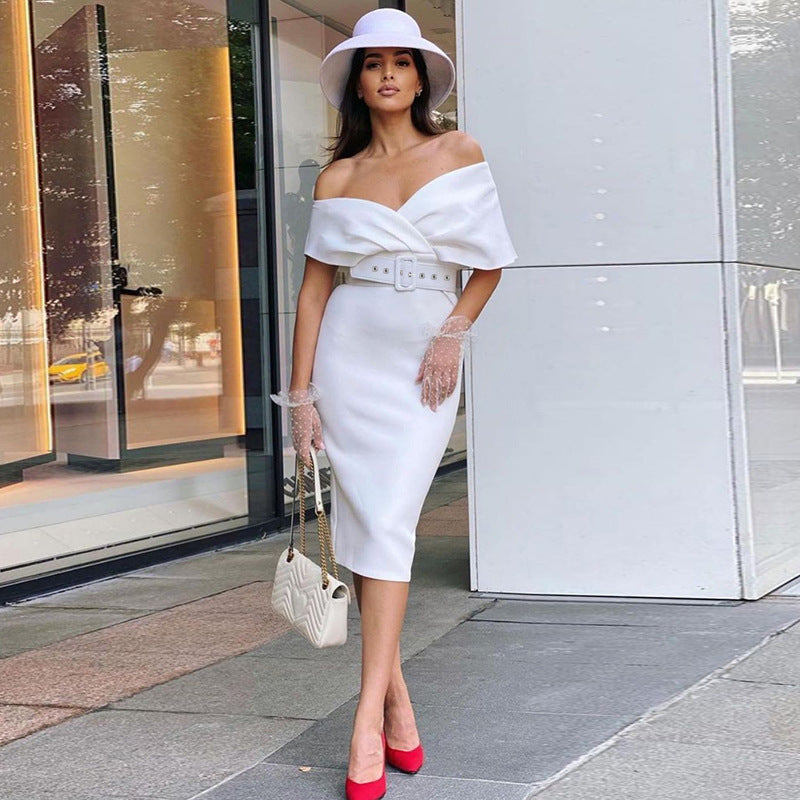 Off-shoulder Party Evening Formal Midi Dress