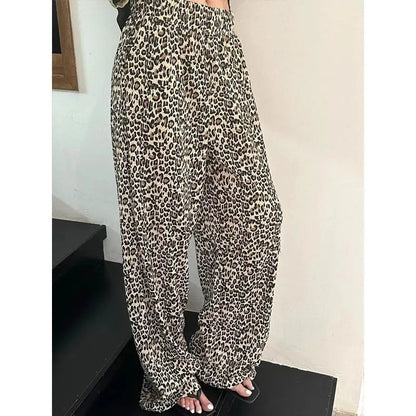 Baggy Leopard Print Pants Harajuku Oversized Trousers Korean Wide Leg Elastic Waist Aesthetic