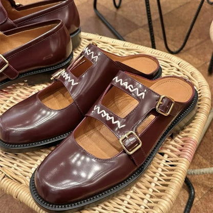 New Niche British Style Embroidered Letter Small Leather Shoes Metal Buckle Loafers Designer Shoes for