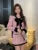 Autumn Winter Tweed Two-piece Skirt Set Short Jacket Coat + Mini Skirt Suits Korean Female Outfits