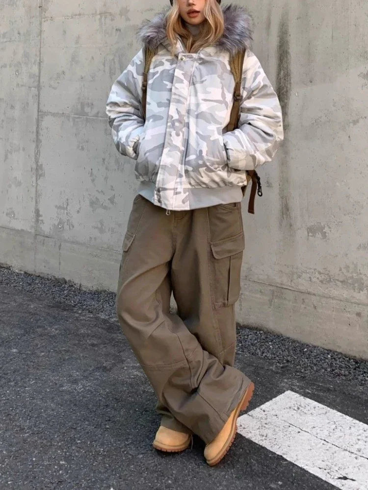 Retro Cargo Denim Pants Hip Hop Baggy High Waist Japanese Style Wide Leg Jeans Y2k Causal Mujer Trouser