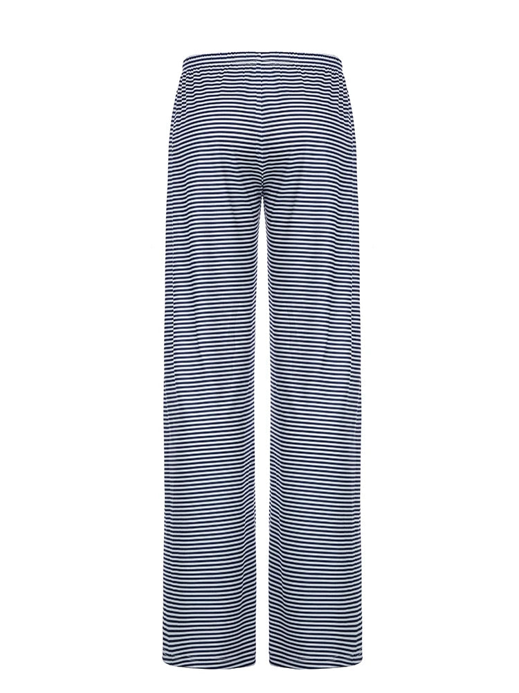 Stripe Drawstring Elastic Low Waist Baggy Sweatpants Loose Straight Leg Pants Leisure Summer Trousers