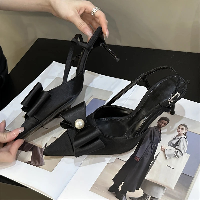 New Design Butterflyknot Pointed Toe Woman Pumps Buckle Strap Wedding Stripper Thin High Heels Shoes