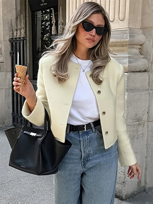 Long Sleeve Cardigan Coat for Patchwork Slim Cropped Top ’s Outwear New