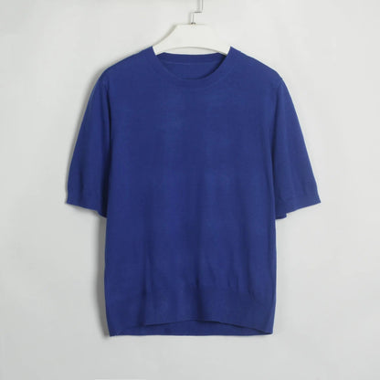 Summer Knitted Tshirt Short Sleeve Oneck Slim White Sweater Female Pullovers Knitwear