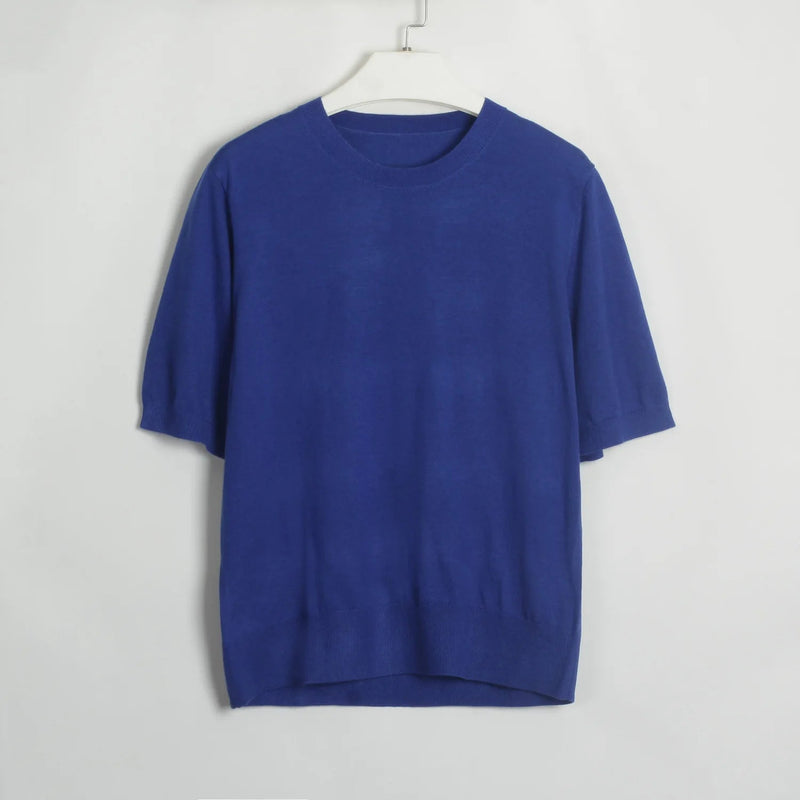 Summer Knitted Tshirt Short Sleeve Oneck Slim White Sweater Female Pullovers Knitwear