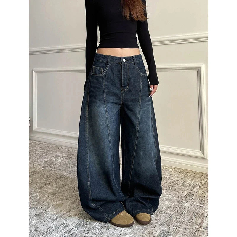 Baggy Wide Leg Denim Trouser Cool Girl High Waisted Pants Female Straight Loose Jeans