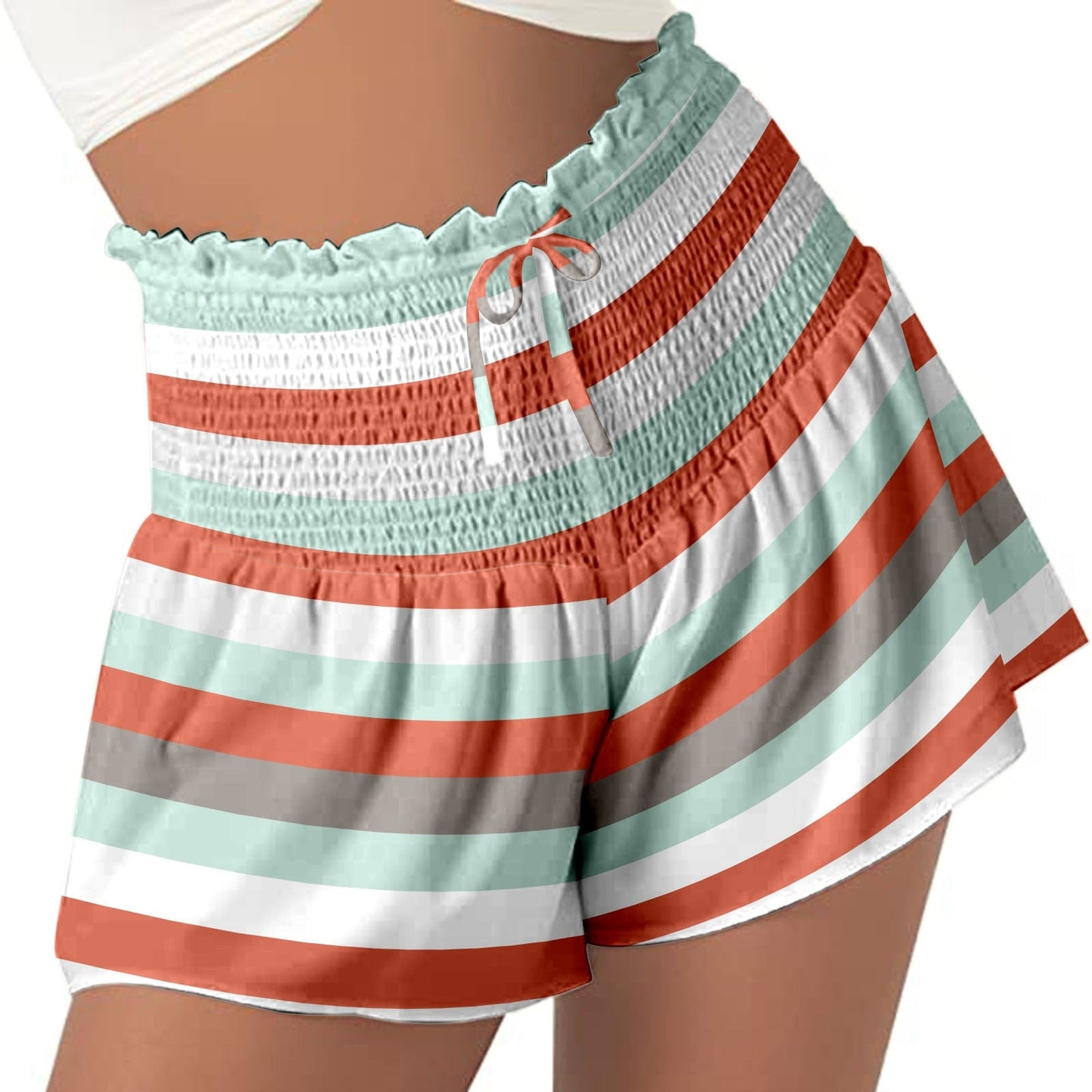 High Waist Loose Shorts Sports Drawstrings Print Beach Shorts