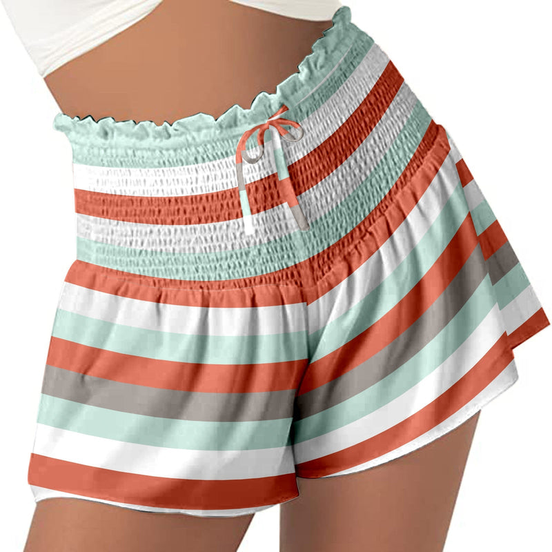 High Waist Loose Shorts Sports Drawstrings Print Beach Shorts