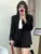 Korean Two-piece Skirt Set Single Breasted Blazer Coat + Pleated Mini Skirt Autumn Office Lady Suits