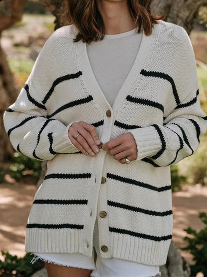 Striped V-neck Knit Cardigan