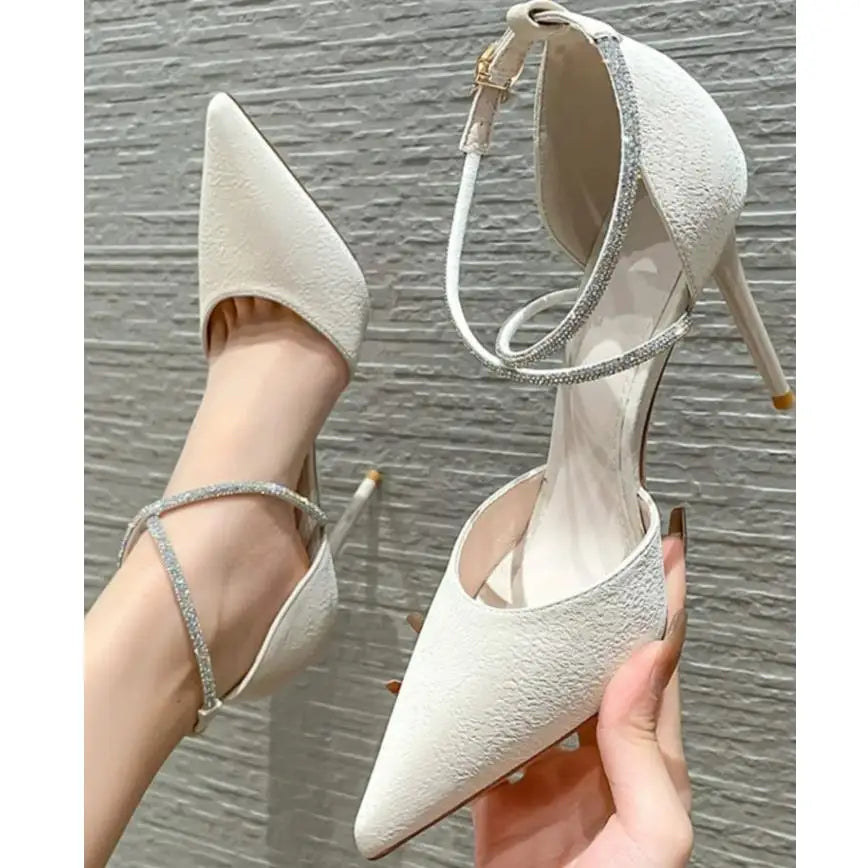 New Rhinestone High Heels Pumps Buckle Wedding Shoes Pointed Stiletto Heel Theel Sandals Dress Shoes
