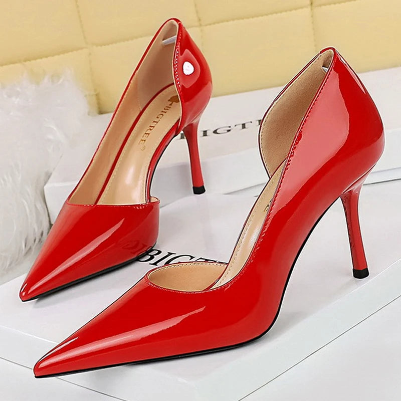 Shoes 8 Cm Heels Patent Leather Woman Pumps Stilettos Lady Shoes Party Shoes High Heels 43