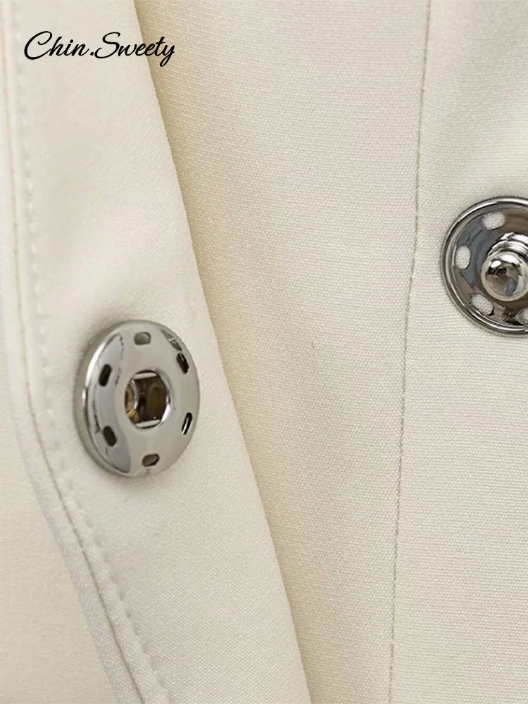 Slim Belt Blazer Coat for V Neck Buckle Long Sleeve Suit Jacket Spring Lady Commute High Waisted Outwear New
