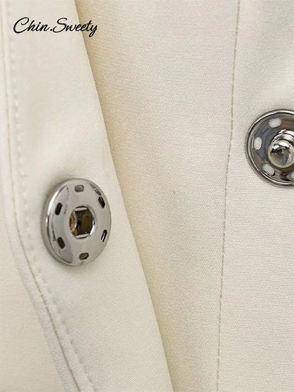 Slim Belt Blazer Coat for V Neck Buckle Long Sleeve Suit Jacket Spring Lady Commute High Waisted Outwear New