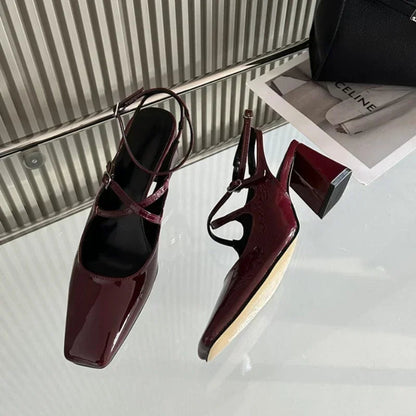 Design Mary Jane Shoes Cross Belt Buckle Chunky Slingback Shoes Leopard Elegance High Heeled Sandals