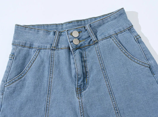 New Summer High Waist Wide Leg Denim Shorts Straight Short Jeans Variety Pants Korean