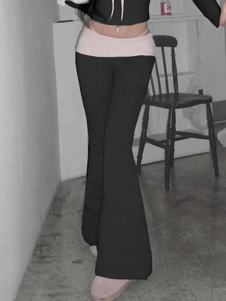 Contrast Patchwork Low Waist Y2k Flared Pants for Gray Slim Jogging Sweatpants Black