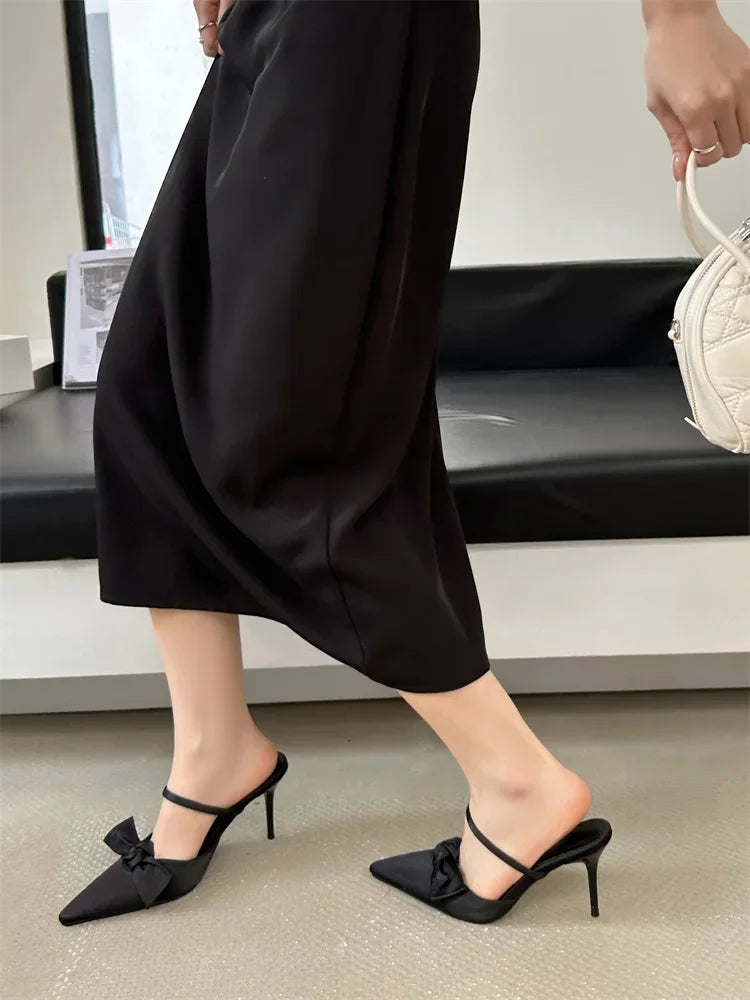 Design Style Butterflyknot Thin High Heels Pumps Pointed Toe Banquet Wedding Female Shoes