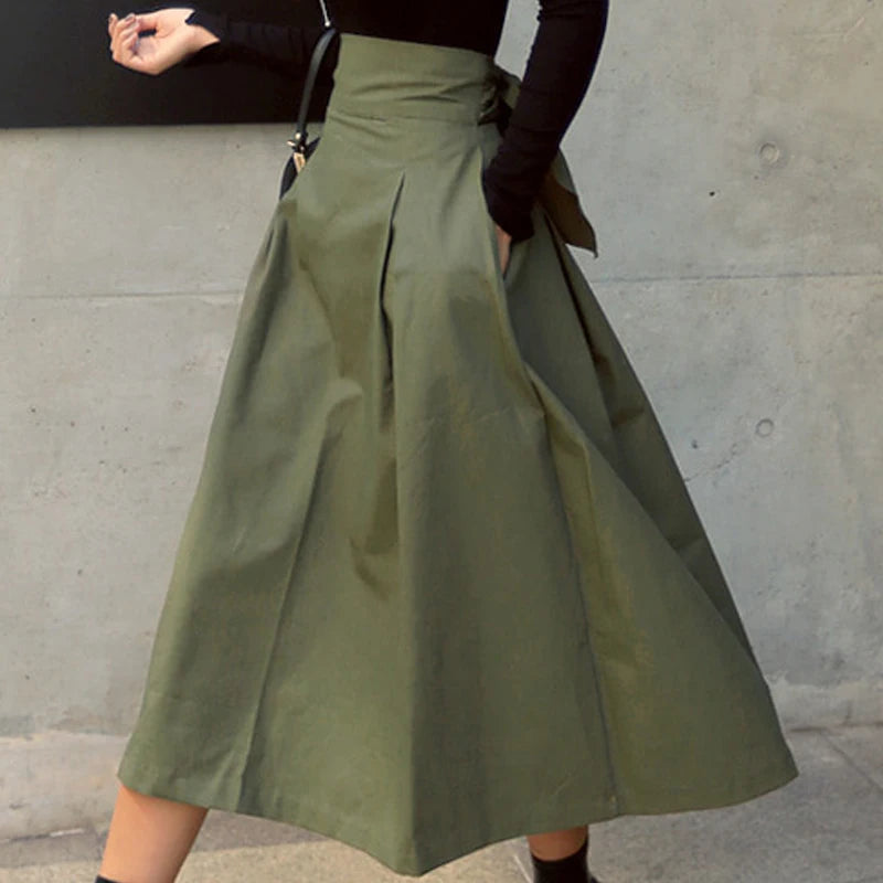 New Autumn Black Skirts Korean Color Big Swing Female Skirt Long Skirt Wild High Waist Bow Slim Skirts
