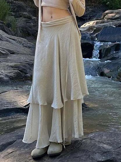 Vacation Long Skirts Two Layers Asymmetrical Bandage Skirt
