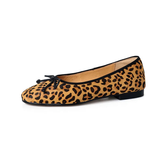 New Woman Ballet Flat Bottom Comfort Black White Leopard Loafers Genuine Leather Quality Flats