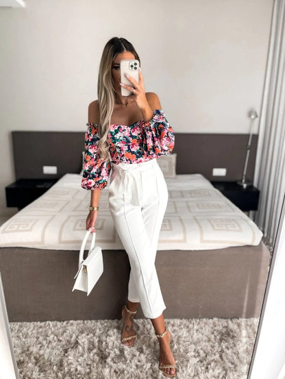 Top Summer Off Shoulder Blouses Holiday Slash Neck Tops