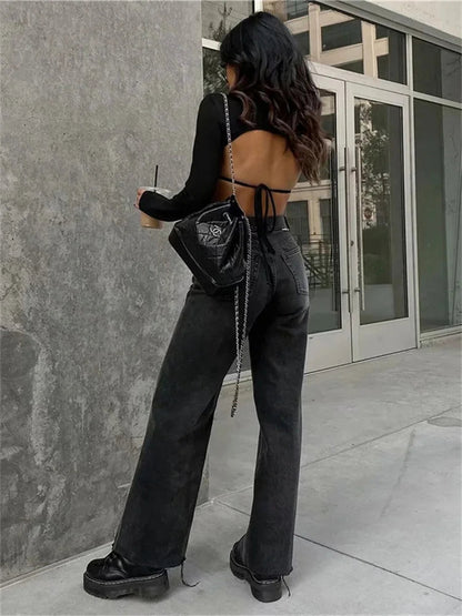 Jeans Bottom Straight Leg Baggy Jeans Fall Boyfriend Long Trousers High Waist Denim Pants