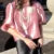 Satin Puff Short Sleeve Top Loose Buckle O-neck Shirts Female Spring Summer Office Lady Outwear