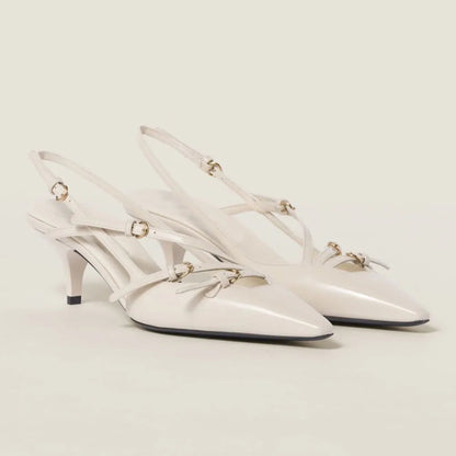 Brand Design Med Heels Pumps Pointed Toe Buckle Party Trend Slipon Mules Pumps Slingback Stiletto Shoes for