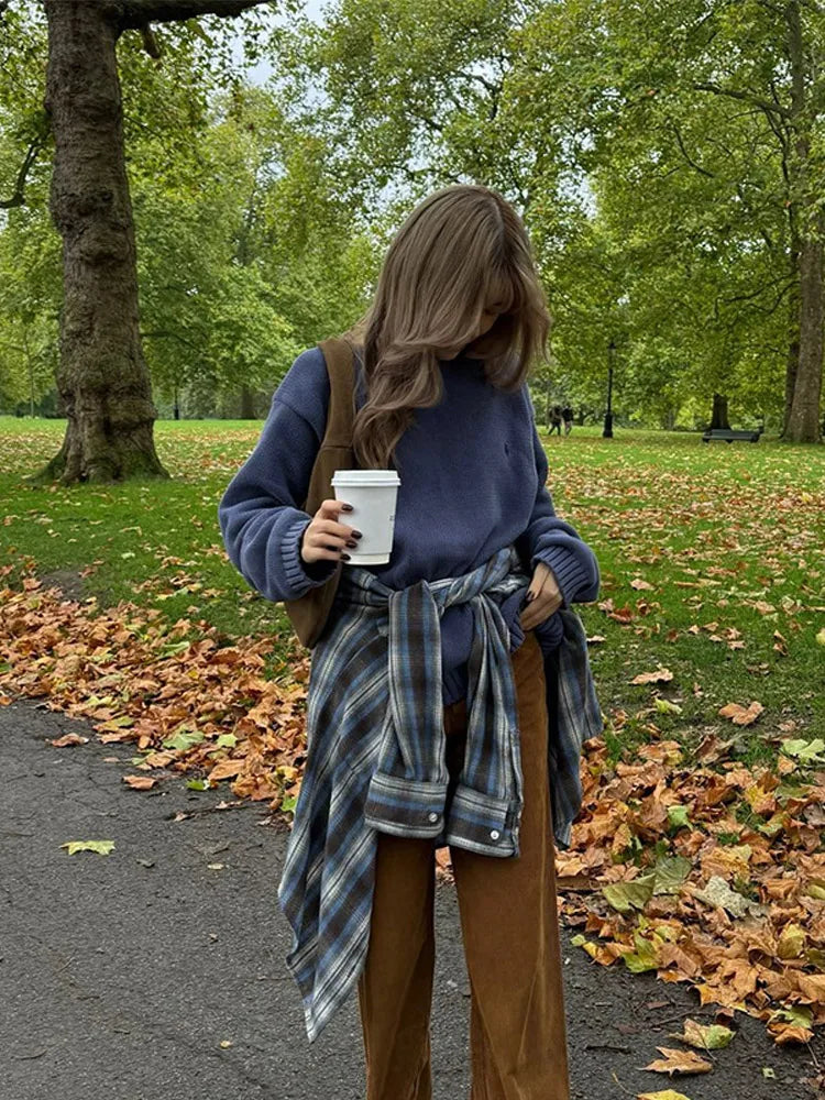 Round Neck Loose Thicken Knit Pullover Long Sleeves Wool Sweater Autumn New Winter Lady Knitwear