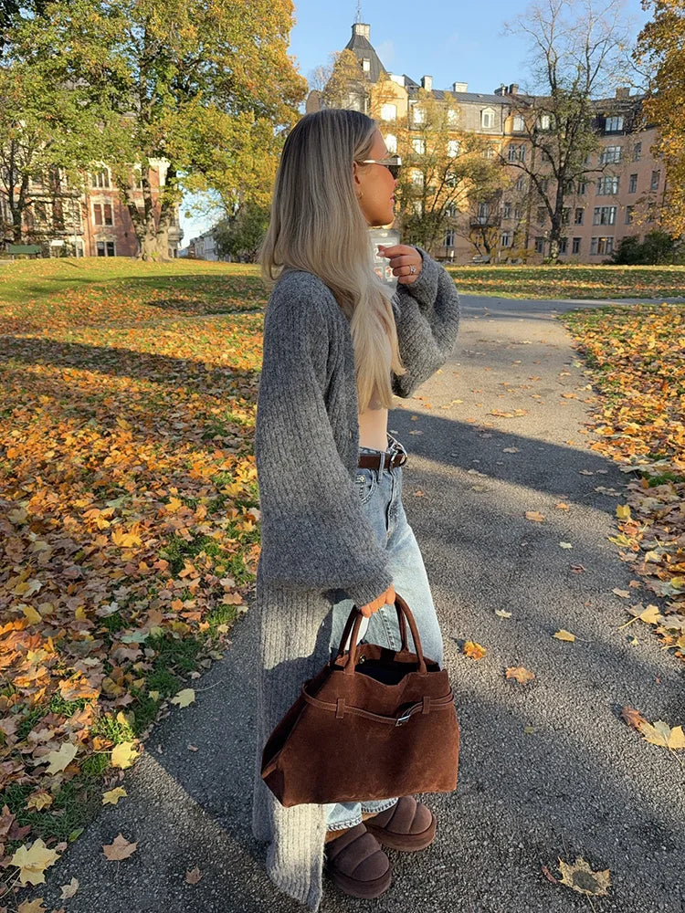 Modest Knitted Long Dress Loose Buttons Sweater Cardigans Fall Commuter Lady Fashionable Woman Wear