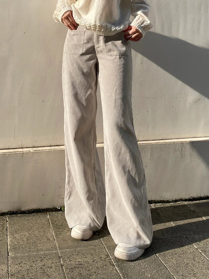 Causal All-match Basic Corduroy Pants Gentle Loose Wide Leg Pants Simple High Autumn New