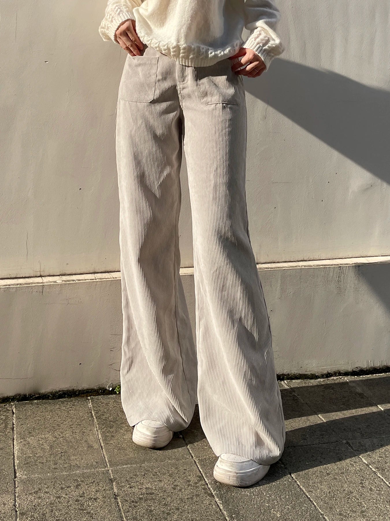 Causal All-match Basic Corduroy Pants Gentle Loose Wide Leg Pants Simple High Autumn New