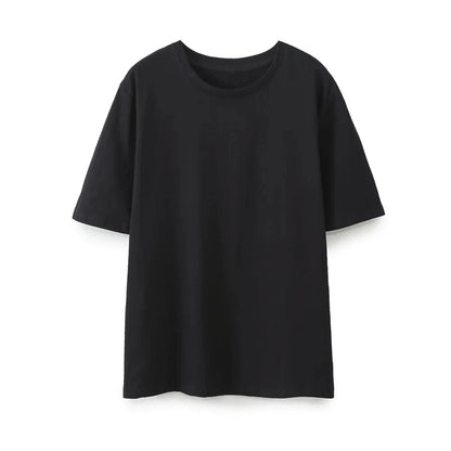 Summer Basic Round Neck Cotton Tshirt Set Short Sleeves Top Female Loose Laceup Straight Leg Pants