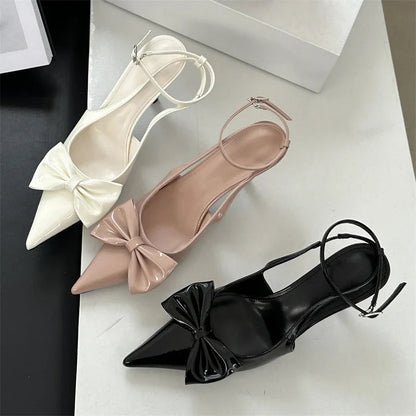 Spring Design Butterflyknot Woman Pumps Sandals Slingbacks Pointed Toe Ankle Buckle Strap Thin Low Heels Mules Shoes