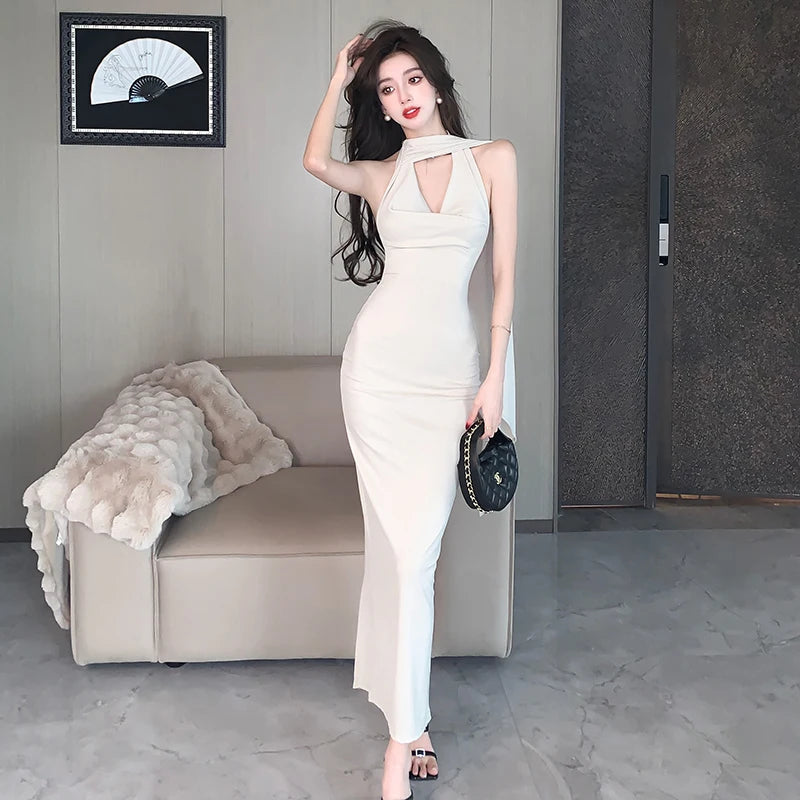 Summer New Strapless Sleeveless Bodycon Long Dresses Slim Split Backless Package Hip Dress Vestidos