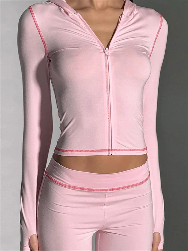 Printed 2 Piece-set Hoodie Slim Cropped Top and High Waist Trousers Outfits Contrast ’s Pants Sets