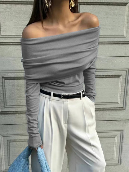 Sweater Knit Pullover Backless Slim Bandeau Cropped Top Off-shoulder Autumn Knitwear Top