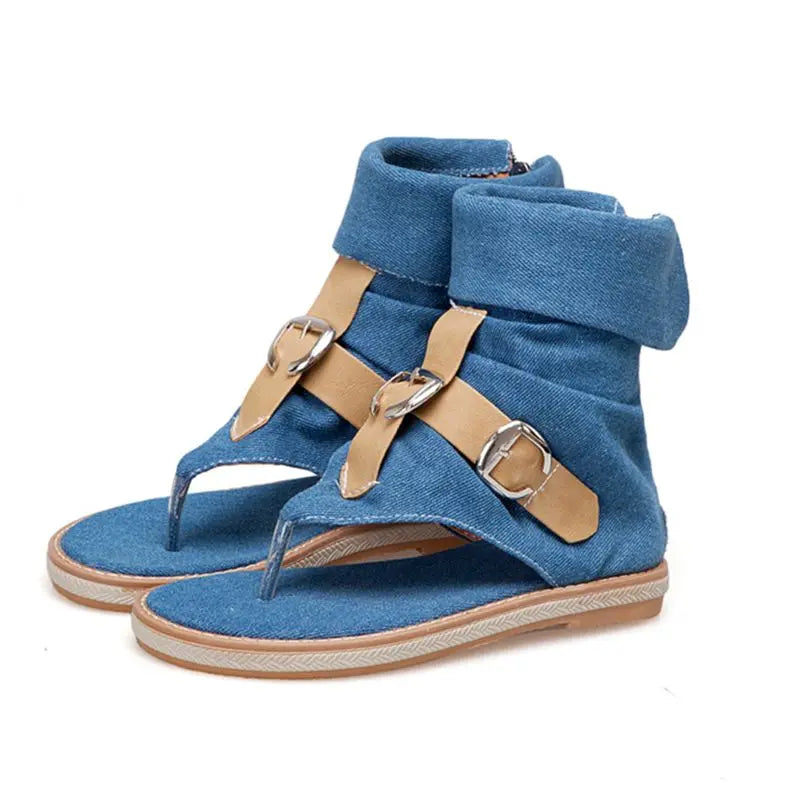 Blue Shoes Buckle Gladiator Sandals Summer Jeans Boots Booties Sandalias Size 43